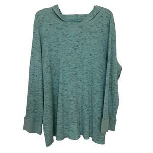 Women Within Turquoise Blue Space Dye Thermal Hooded Casual Long Sleeve Top 3X